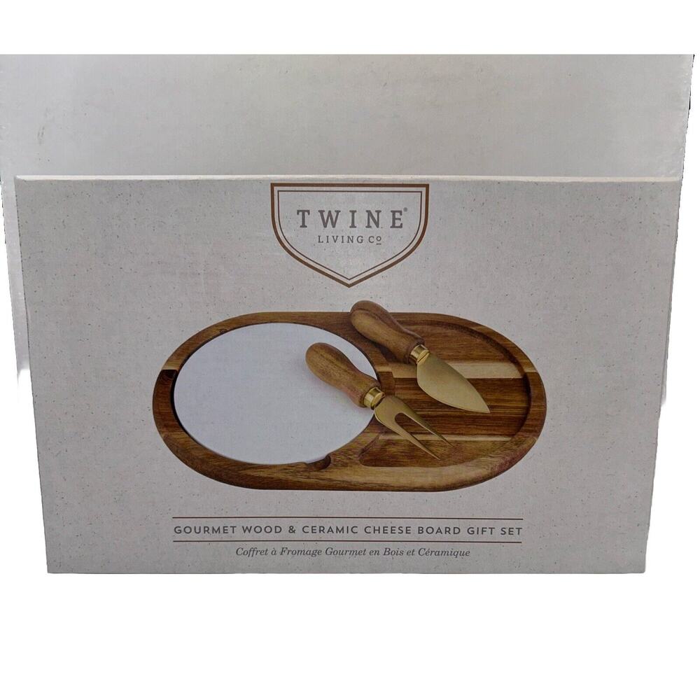 Twine Living Gourmet Wood & Ceramic Cheese Board Gift Set NEW!!